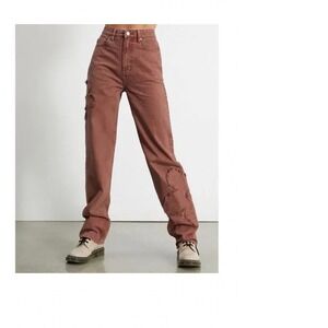 PacSun 90s Boyfriend Pink Floral Applique High Rise Straight Leg Jeans Size 22